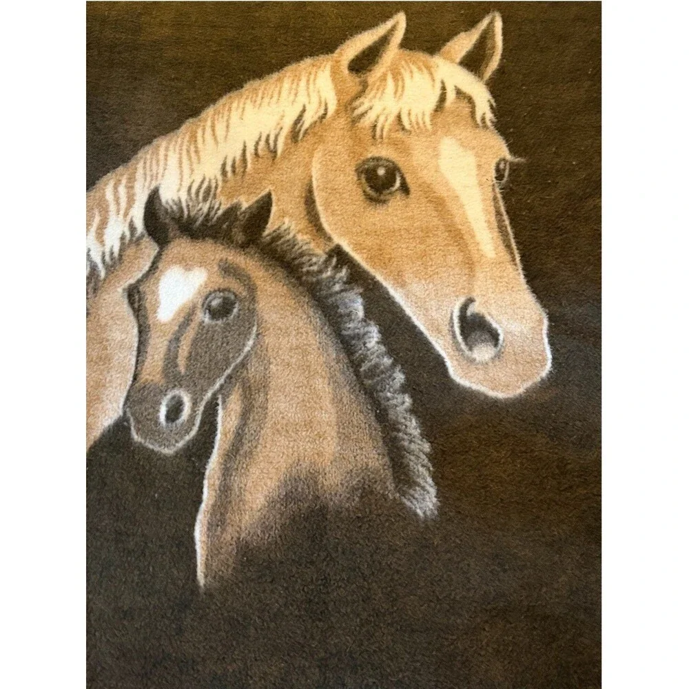 Vtg Biederlack Brown Horse Foal Thick Reversible Heavy Blanket Cotton Blend USA